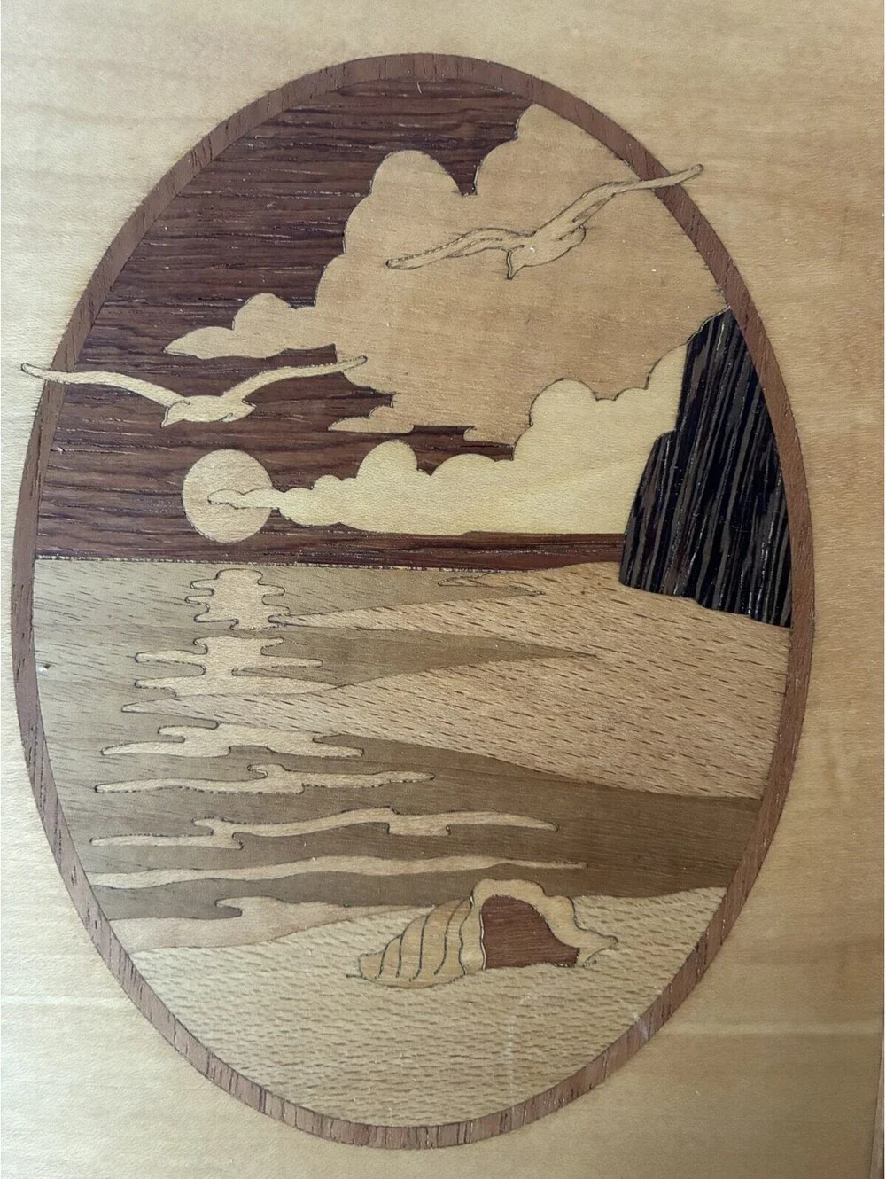 Jeff Nelson Signed Hudson River Inlay Seascape Wood Marquetry Framed Art